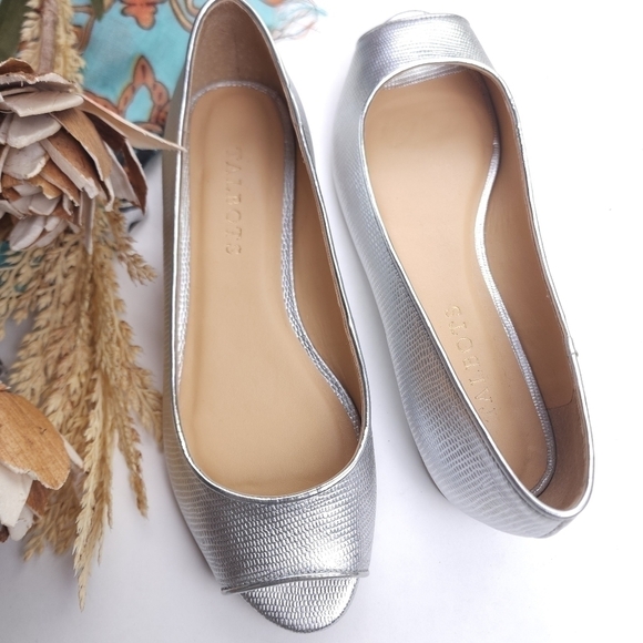 Talbots Silver Peep Toe Flats Sz 6.5m - Picture 3 of 11